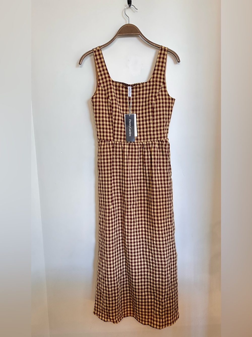 NWT PRETTYGARDEN GINGHAM PRINT COTTON BLEND MAXI DRESS WITH RUCHING
